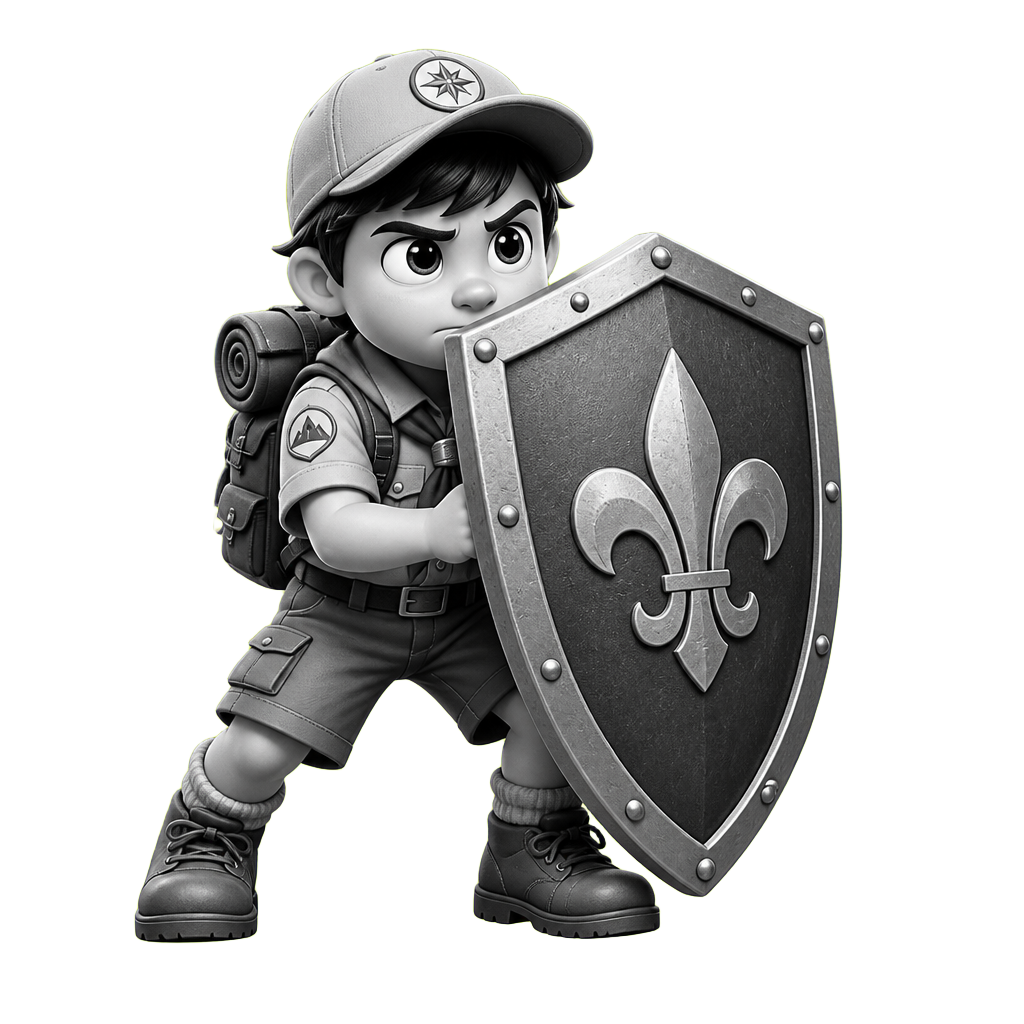 Scout guarding the marketplace with a shield