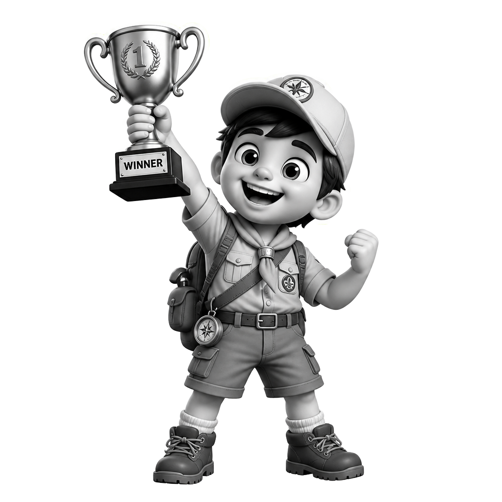 Scout holding a trophy for the top rated broker