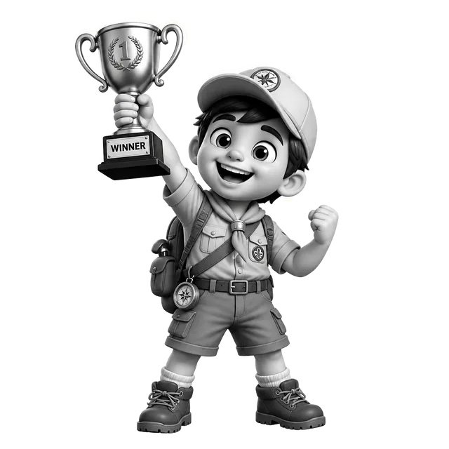 Scout holding a trophy for the top rated broker